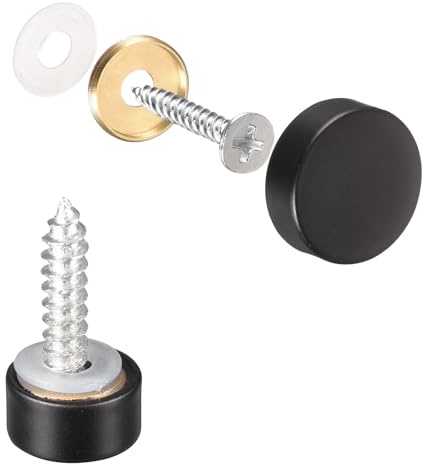 sourcing map Tornillos de Espejo 10mm/0,39, Tapa Decorativa de Latón 4uds, Cubierta Tornillos Clavos Sujetador para Mesas Espejo Platos de Baño Letrero de Vidrio Guardarropas, Negro