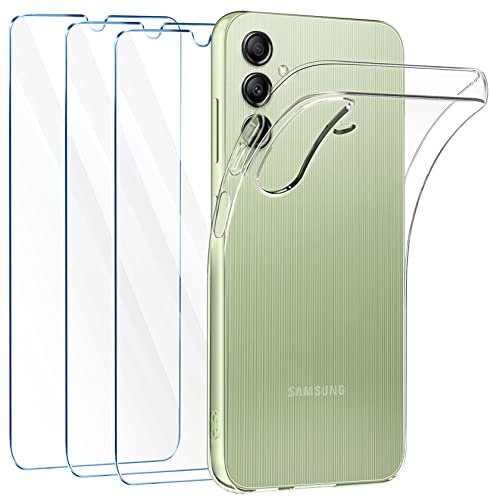 FLLAO Hülle Kompatibel mit Samsung Galaxy A14 5G / 4G Handyhülle mit 3 Stück Schutzfolie, Durchsichtig Case Transparent Silikon TPU Schutzhülle Premium 9H Gehärtetes Glas