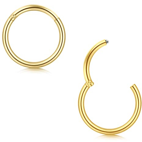 Briana Williams 2piezas Aro Nasal con Bisagras Labios en Espiral Septum Tragus Pendientes Rook Perforador Dorado 16G 9mm