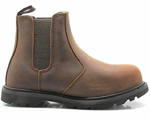 MAXSTEEL MENS SLIP ON CHELSEA DEALER SAFETY BOOTS WORK GOODYEAR WELTED BOOTS SHOES STEEL TOE CAP SIZE (BROWN, uk_footwear_size_system, adult, men, numeric, medium, numeric_8) MS22C CRAZY