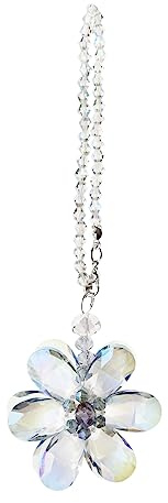 Create idea Fleur Bleu Attrape-Soleil Ornement Suspendu en Cristal de Pendentif de Rétroviseur de Voiture Accessoires Décoration de Charme Intérieur Automobile 15cm/5.9 Pouces de Longueur