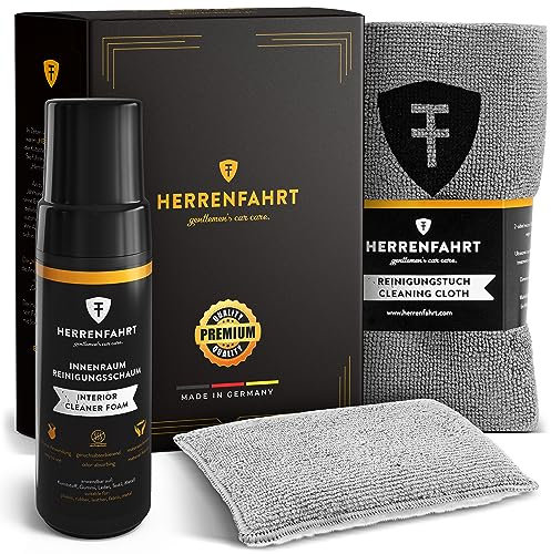 HERRENFAHRT Cockpitpflege Auto Innenraum Reiniger Set - Premium Aktivschaum Innenraumreiniger Auto Universal Autositz Reiniger Cockpit Reiniger inkl Reinigungspad & Auto Trockentuch - Made in Germany