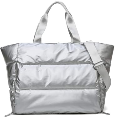 Balakaka Handtasche Damen 35L, 3 in 1 Puffer Tasche Damen Shopper mit Nasse und Trockener Tasche, Groß Kapazität Wasserdicht Umhängetasche für Fitness Reisen Yoga, Silber