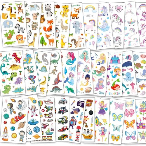 FUHOMI - Tattoo Kinder Mädchen Jungen - 350+ Kindertattoos - Klebetattoos - Tiere Schmetterling Dino Kinder Tattoo - Schultüte Füllung Mitgebsel Kindergeburtstag