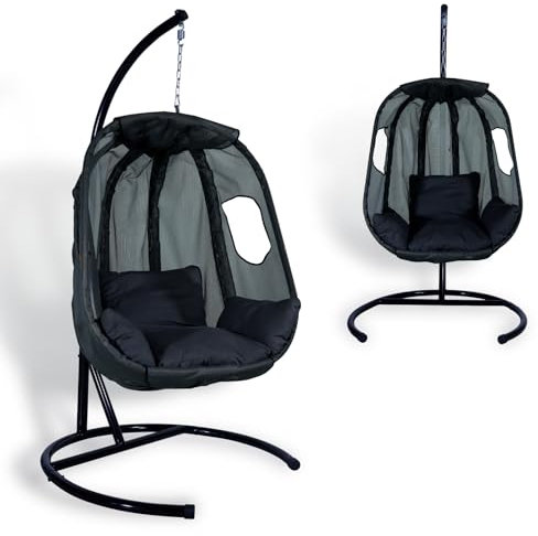 CCLIFE Hängesessel mit Gestell Kissen Hängeschaukel Indoor & Outdoor Max.120 kg Schwarz