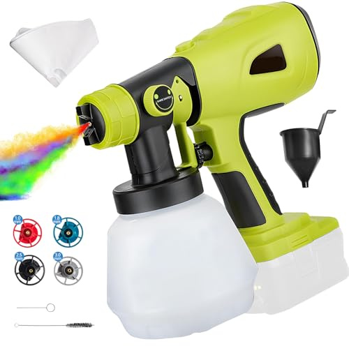 Akku Farbsprühsystem kompatibel mit Ryobi 18V Akku, Elektro Farbspritzpistole Tragbares Lackierpistole mit 4 Düsen, 3 Mustern, 1000ml Behälter zum Streichen von Möbeln, Zäunen, Wänden (ohne Batterie)