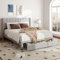 viplov King Bed Frame, 5tf Upholstered Platform Bed with Storage Drawer, Vertical Channel Tufted Wingback and Rivet Decor Headboard, Light Gray