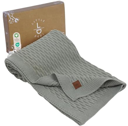 Little Dedi 100% Bio-Baumwolle Babydecke Strick 80x100 cm Dunkelgrün – GOTS Zertifiziert, Weich und Atmungsaktiv, Ideal für Neugeborene und Säuglinge, Nora