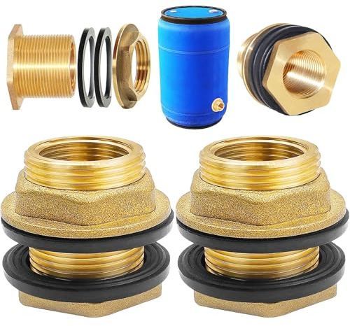 Begpoee 2 Piezas Conector de Tanque de Agua de Latón, Con Rosca Exterior de 1 Pulgadas x Rosca Interior de 3/4 Pulgadas, Para Grifos, Baldes y Tanques de Agua(Amarillo)