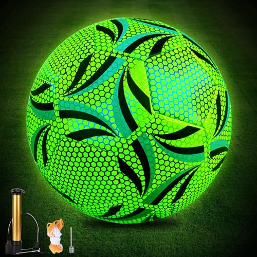 CLIUNT Pallone da Calcio Luminoso, Size 5 pallone da calcio bagliore al buio con pompa ad aria, pallone da calcio illuminato, Impermeabile, regalo sportivo per Allenamento, Giochi Ricreativi