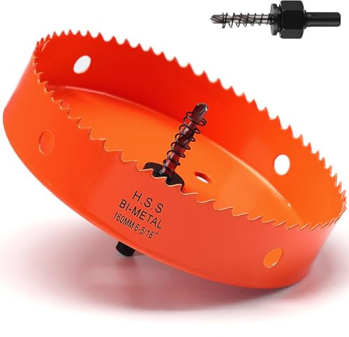 Sierra de corona de 160 mm, color naranja, acero rápido HSS M42, sierra perforadora bimetálica, fresadora de agujeros con vástago hexagonal y broca con profundidad de corte de 35 mm para madera