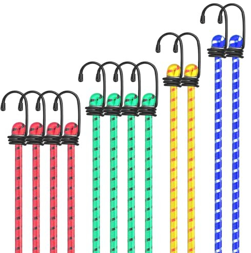 CIOXSOIO Lot de 12 Tendeurs Elastique avec Crochets, 4 Dimensions Bungee Cords avec Crochets, Tendeur Elastique pour Chariots, Tentes de Camping, Voiture, Vélo, Bagages