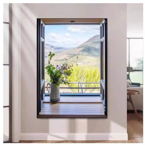 Arte de pared 3D, mural iluminado con ventanas falsas y luces LED, esculturas y decoraciones de pared, pintura de lámpara con vista de ventana, 100x150cm