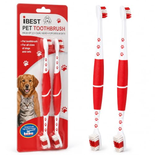 iBest UK Pet Toothbrush for Dogs & Cats | Pack of 2 | Dual‑Head Soft Bristles, Non‑Slip Handle, Dental Cleaning & Fresh Breath