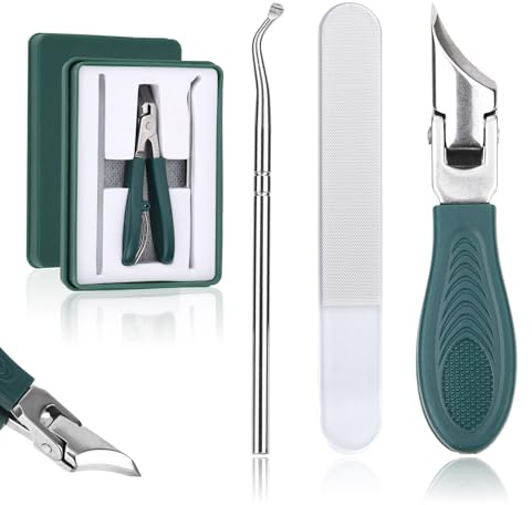 3pcs Ingrown Toenail Clippers Set, Eptchn Professional Slanted Beveled Eagle Beak Nail Clippers with File & Tear Tool for Thick Nails & Seniors (Green)