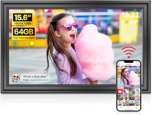 Frameo 15.6 Inch WiFi Digital Picture Frame, 64GB, Full HD 1080p IPS Touch Screen, Instant Photo/Video Sharing via App, Easy Set Up,Auto-Rotation,Desktop & Wall Mounting