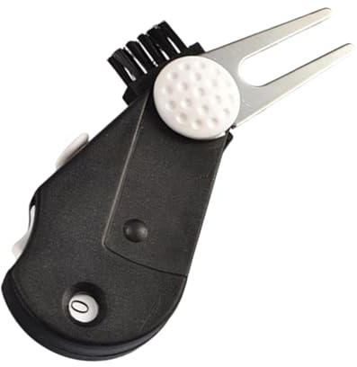5 in 1 Strumento riparazione Divot forchetta verde pieghevole per golf con spazzola per scanalature Pulitore contatore punti Forchetta per palline da golf Forchetta verde multifunzionale facile