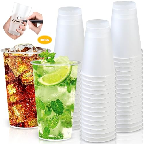 MOYKSRR Plastikbecher 500ml - 16oz, 50 Stück Partybecher Set, Mehrwegbecher, Mattierte Plastikbecher, Plastikbechers Trinkbecher für Getränkepartys, Geburtstag, Hochzeit - Elegant, Stabil & Mehrweg
