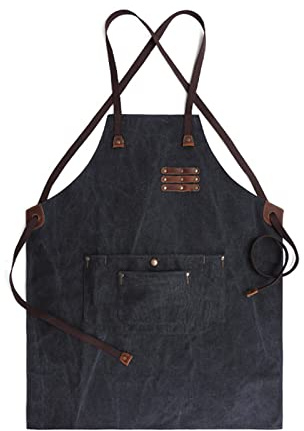 CGJseFH delantal de trabajo, Delantal for herramientas, delantal for carpintería, de trabajo lona lavada, resistente con bolsillos for soldadura madera(Black)