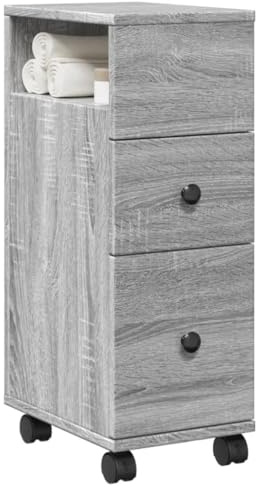 VGLQNRPT Armadietto da bagno stretto con ruote, scaffale a nicchia con 2 cassetti, carrello compatto per bagno, cucina e soggiorno, 23 x 33 x 65 cm, grigio sonoma