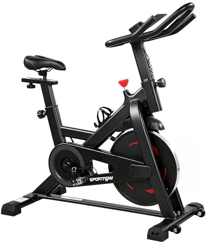 SPORTNOW motionscykel cykel justerbar höjd med magnetmotstånd app | Hemtränare, LCD-skärm, justerbart styre, mobiltelefonhållare, mugghållare, tyst stabil, ergometer, fitnesscykel