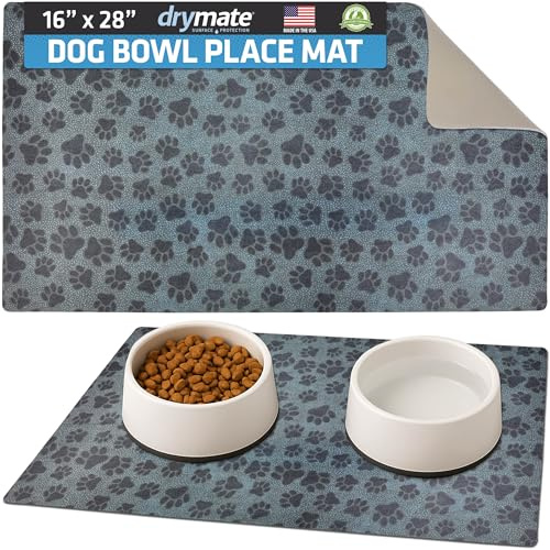Drymate Set de Table pour gamelle pour Chien et Chat – Tissu Absorbant, Dos imperméable, antidérapant – Lavable en Machine/Durable (fabriqué aux États-Unis) (40,6 x 71,1 cm) (Motif à Pois Noirs)