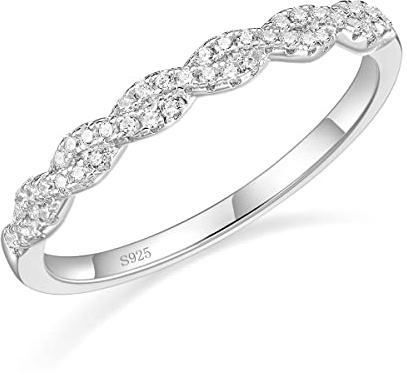 EAMTI 925 Sterling Silver Wedding Band for Women Cubic Zirconia Twisted Rope Half Eternity Band Ring Size 6