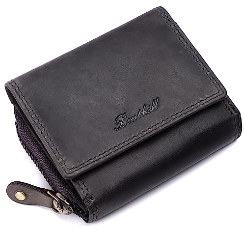 Benthill Kleine Geldbörse Leder RFID | Minibörse mit Münzfach & Scheinfach | Damen & Herren Mini Portemonnaie Echt Leder inkl. Geschenkbox,Farbe:Grau