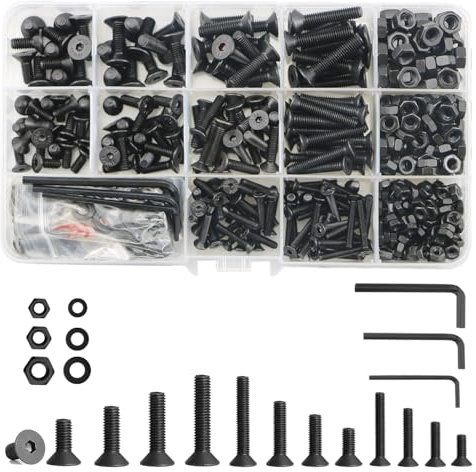 747 Stück Schrauben Muttern Set(M3/M4/M5) Metrische Maschinenschrauben Sortiment,Innensechskantkopf Gewindeschrauben Mit Unterlegscheiben(8/10/12/14/16/18/20/25mm)(schwarz)