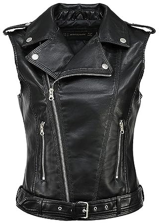 WSZJLN Streetwear Women Soft PU Vest Female Plus Size 5XL Faux Sheepskin Lapel Coat Moto Biker Waistcoat Sleeveless Leather Jacket-Black-XL