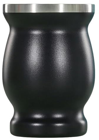 MdybF Taza de Acero Inoxidable 8 Oz Té Yerba Mate Cup 304 INOX Doble Pared Aislada Aislamiento De Acero Inoxidable Café De Té De Paja con Cepillo De Cuchara-Negro-8 Oz con Cuchara