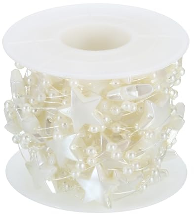 PATIKIL Estrella Cuerda Cuentas Guirnalda, 16.4 Pies Artificial Perla Guirnalda Alambre Carrete para Navidad Árbol Fiesta Bricolaje Artesanía Hogar Boda Decorativo, Beige