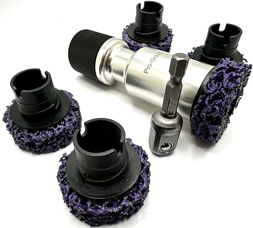 Pro-Graad 7 Piece 1-1/2” Brake Hub Cleaning Disc Kit, Impact Driven Tool Resurfacing Hub, Rotor, Stud, Wheel Rust Removal Cleaner, Kit Includes 5X Cleaning Pad Discs, 1x Tool Holder, 1x Drill Adapter