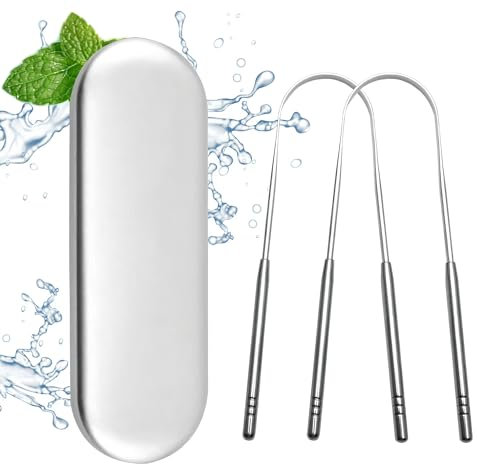 Mauepersu 2 X Zungenschaber für Erwachsene Zungenreiniger Edelstahl Mundgeruch Bekämpfen 100% Metall Tongue Scraper Cleaner Männer und Frauen Zungenbürste Mundhygiene Produkt