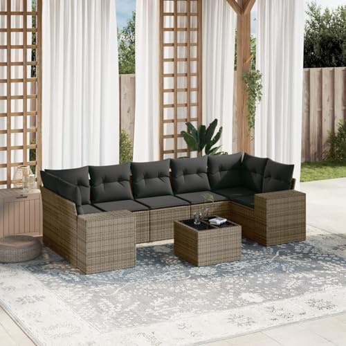 SECOLI Conjunto de muebles de jardín de ratán con espacio de almacenamiento, XXL, muebles de terraza, sofá de salón, grupo de asientos de ratán, muebles de esquina, juego de muebles de balcón, color