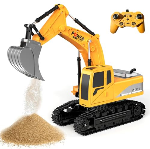 FUYLEY Ferngesteuerter Spielzeugbagger, 2,4 GHz RC Bagger für Jungen im Alter von 3 4 5 6 7 8 Jahren, 1:24 LKW für Jungen mit Metallschaufel, Lichter und Geräusche, 680° Rotation