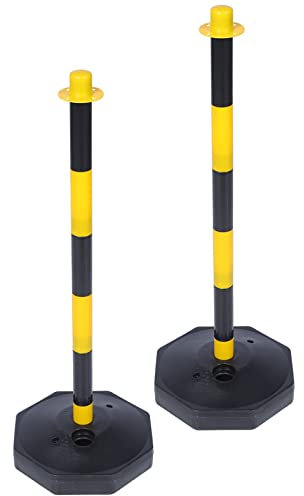 CATIEBYE Plastic Traffic Safety Post 2Pcs Water Injection Warning Column Hollow Base for Stability Height Adjustable Yellow and Black for Garage Parking Aid