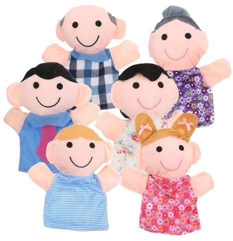 Tyinerc Marionette a mano per bambini,Marionette a mano - 6x Marionette a mano per i membri della famiglia dei cartoni animati in peluche per bambini | Animali di peluche morbidi e Oggetti di