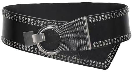 NUREINSS Cintura elastica da donna con borchie e strass, cintura larga perfetta per abiti e cappotti decorativi, Nero , passend für Taille 68-95 cm