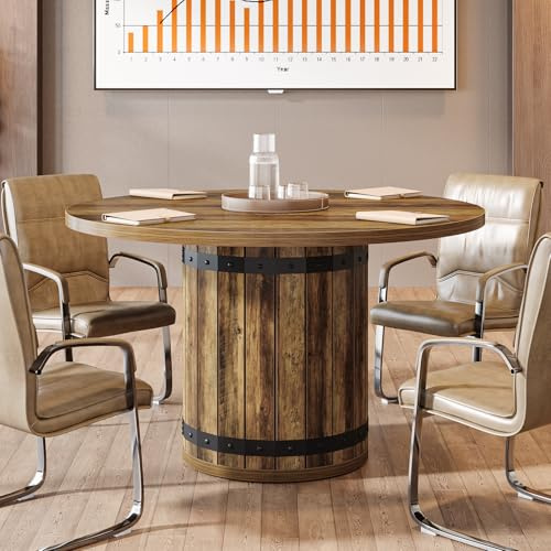 Tribesigns Table de conférence ronde de 100 cm pour 2 à 4 personnes, table de réunion avec piédestal de clôture, marron rustique, table de séminaire ronde, salle de réunion, bureau, sans chaises