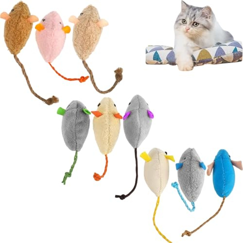 Luxiremi 9-pack kattmyntleksaker, kattleksaker, mus-set, interaktiv kattleksak för katter och kattungar, interaktiv, realistisk plyschleksak