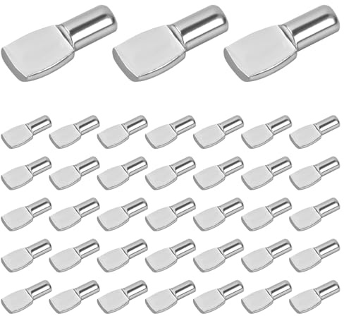 50 Piezas Soportes para Estantes 5mm, Soporte Baldas Armario, Pasadores de Estanteria Metal Chapados en Níquel Forma de Cuchara, Abrazaderas de Estante para Gabinete Librero Clóset Muebles