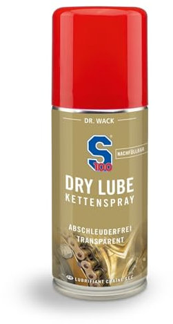 DR. WACK S100 Dry Lube Kettenspray für Motorrad 100 ml - nachfüllbar - Trocken Kettenschmierstoff - Schutz vor Verschleiß & Korrosion - Kettenspray für weniger Reibung - Hochwertige Motorradpflege