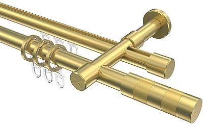 Interdeco Gardinenstangen mit Rundrohr und Innenlauf Messing Optik 20 mm Ø 2-läufig Prestige Mavell, 600 cm