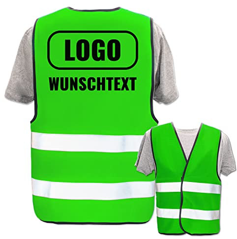 PixiPrints.com Warnweste mit eigenem Aufdruck * Druck: Rücken/Standard-Druck, Farbe & Größe: Neon Grün XL/XXL * Selbst gestalten mit Name Text Bild Logo