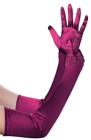 BABEYOND Guanti Donna Eleganti Lunghi in Raso da Sera, Vino Rosso, Taglia Unica