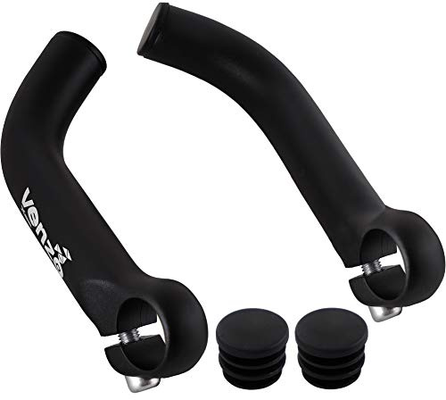 Venzo Bicycle Handlebar Extender for Mountain Hybrid Bike - Compatible with 7/8'’ 22.2mm - Flat Bar Ends with Plugs - 150mm - Ergonomic Design Lightweight & Durable - Matt Black