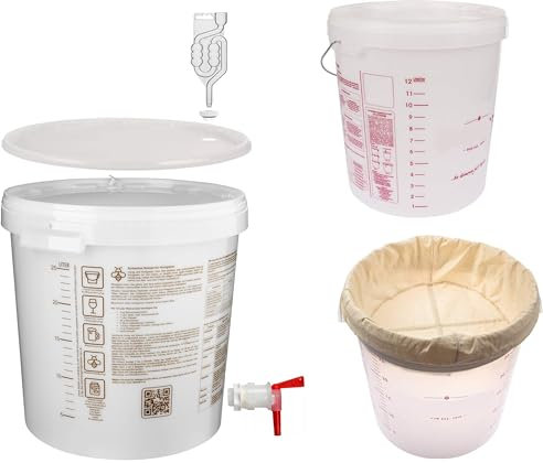 lilawelt24 Gärbehälter Set 30L+15L+Gärrohr+ Hahn+Stopfen+Filterbeutel Gäreimer Gärfass