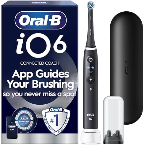Oral-B iO6 Electric Toothbrushes For Adults, 1 Toothbrush Head, 5 Modes with Teeth Whitening, 2 Pin Plug, Black Lava, Travel Case Colour May Vary