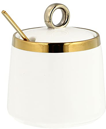 Cabilock Ceramic Seasoning Jar with Lid and Spoon Salt Pot for Kitchen Countertop Non-Slip Base Spice Container for Home and Hotel Use